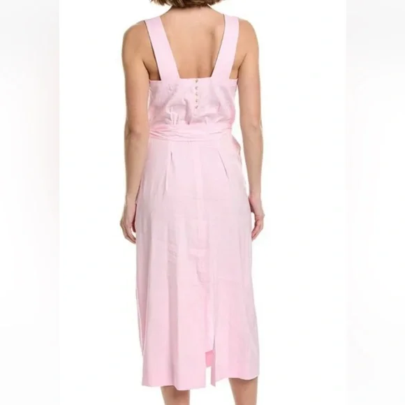 VINCE SQUARE NECK LINEN BLEND PINK MIDI DRESS size large brand new with tags - Picture 2 of 12